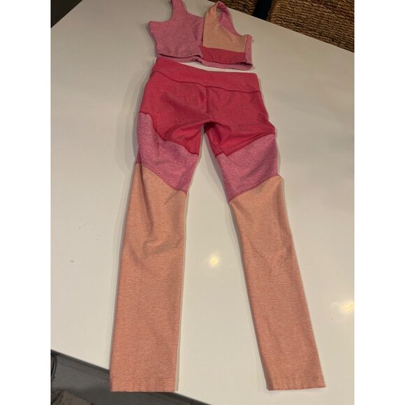 Outdoor Voices Womens Pink Colorblock Crop Top & Leggings Set S Polyester/Spande - Picture 7 of 9